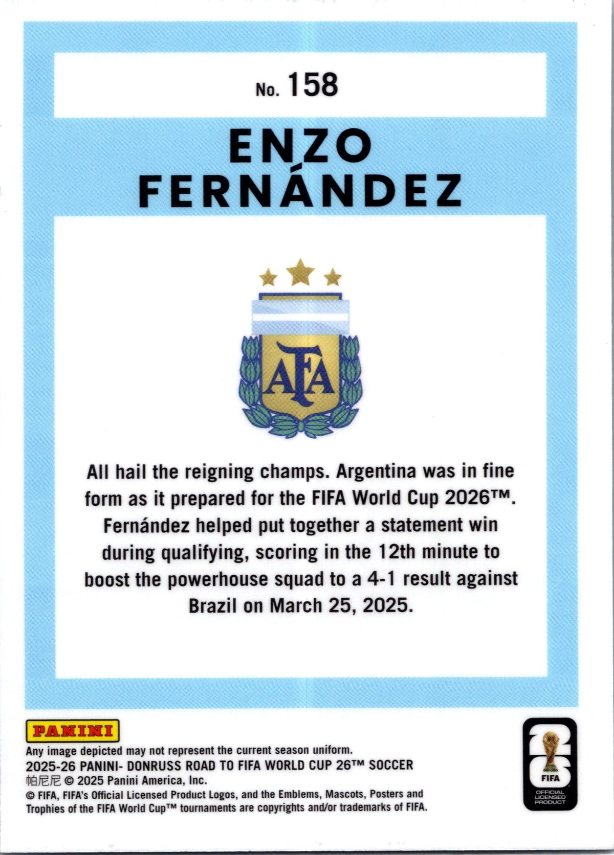 2025 Panini Donruss Optic Road to FIFA World Cup 26 Enzo Fernández #158