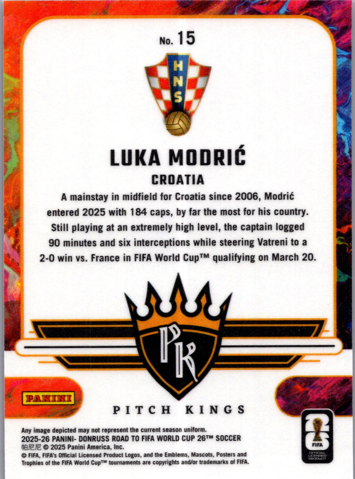 2025 Panini Donruss Road to FIFA World Cup Pitch Kings Luka Modrić #15 Red