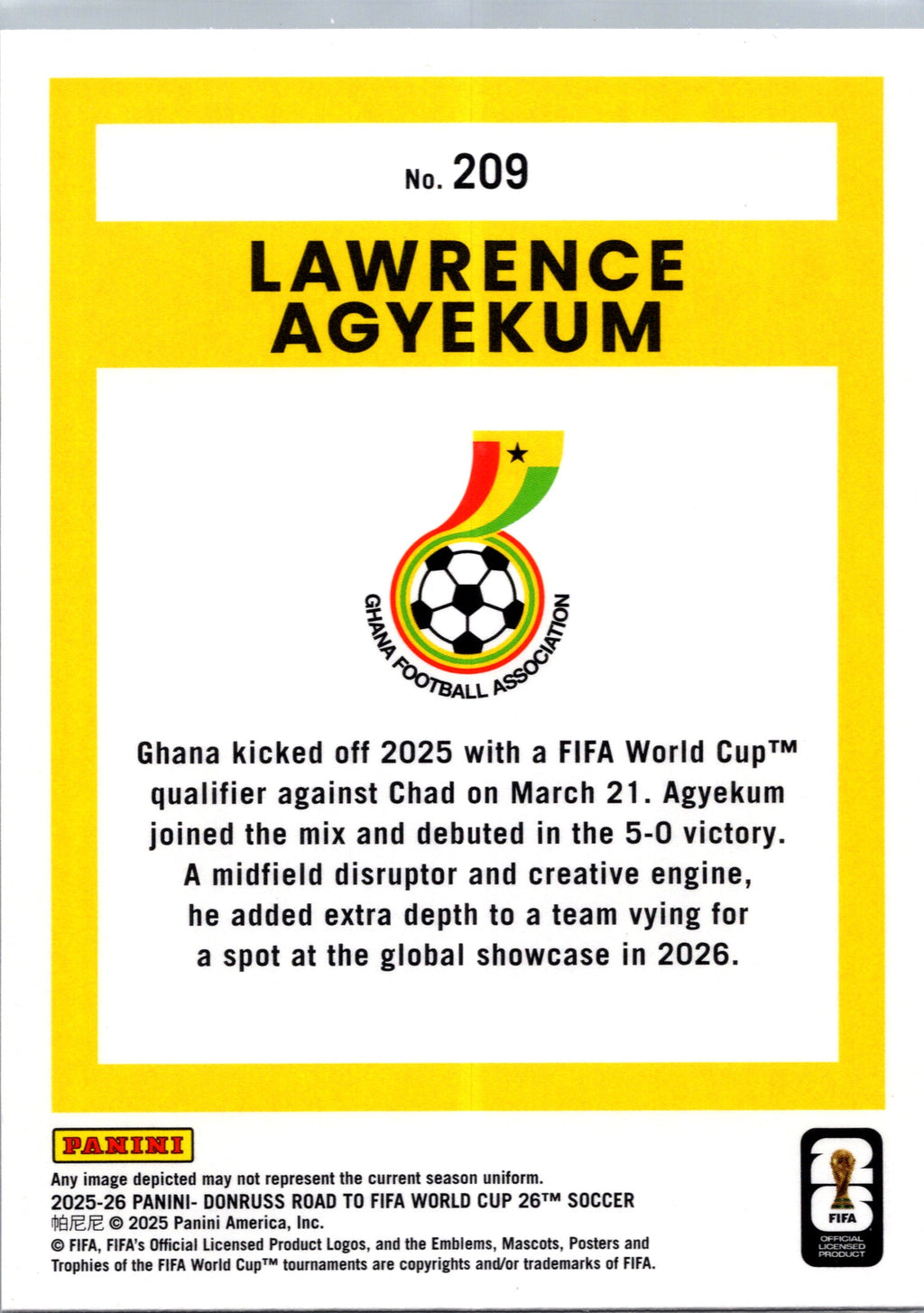 2025 Panini Donruss Road to FIFA World Cup 26 Lawrence Agyekum #209