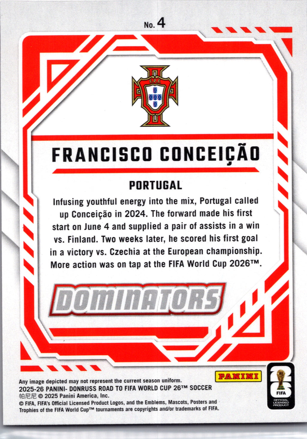 2025 Panini Donruss Road to FIFA World Cup Soccer Dominators Francisco Conceição #4 Red
