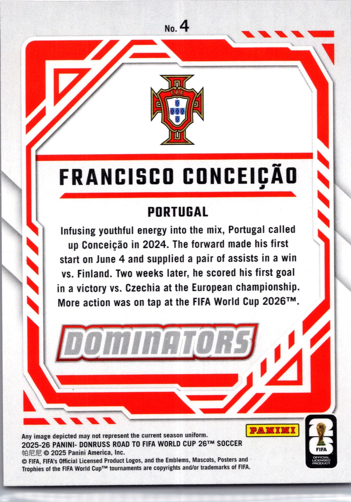 2025 Panini Donruss Road to FIFA World Cup Soccer Dominators Francisco Conceição #4 Red