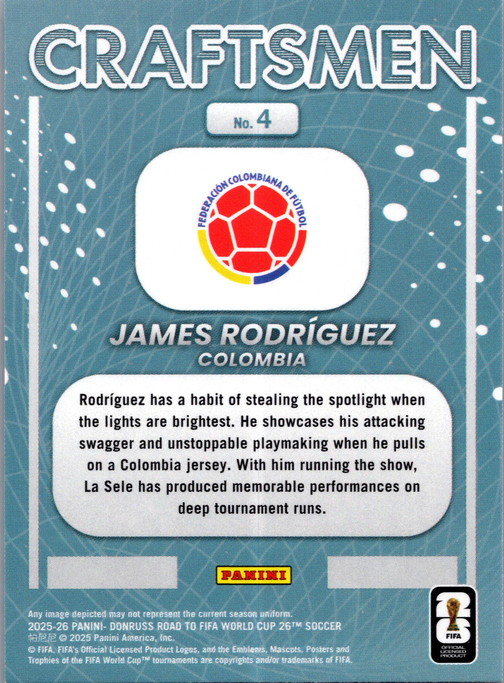 2025 Panini Donruss Road to FIFA World Cup 26 Craftsmen James Rodríguez #4