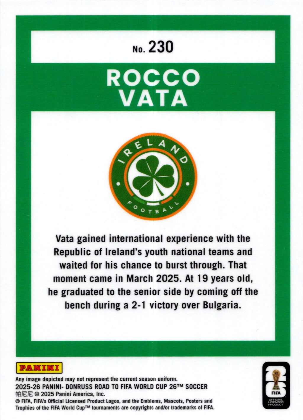 2025 Panini Donruss Optic Road to FIFA World Cup 26 Rocco Vata #230