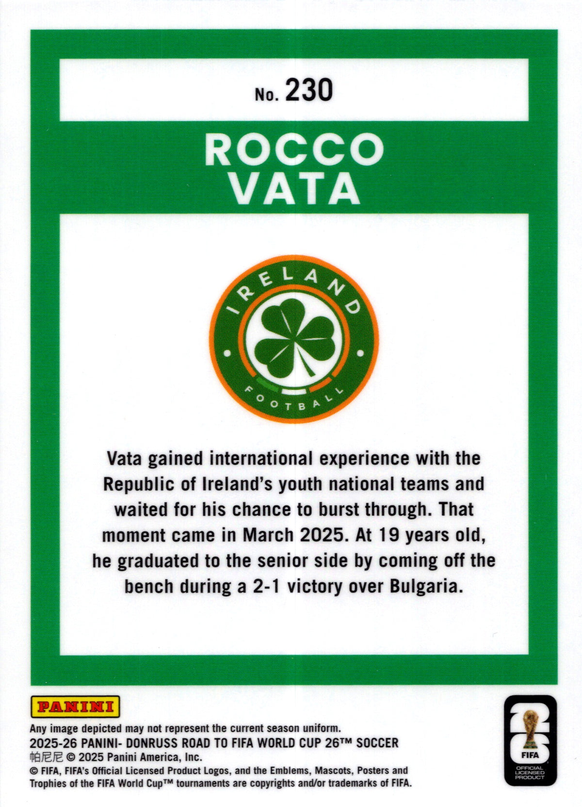 2025 Panini Donruss Optic Road to FIFA World Cup 26 Rocco Vata #230