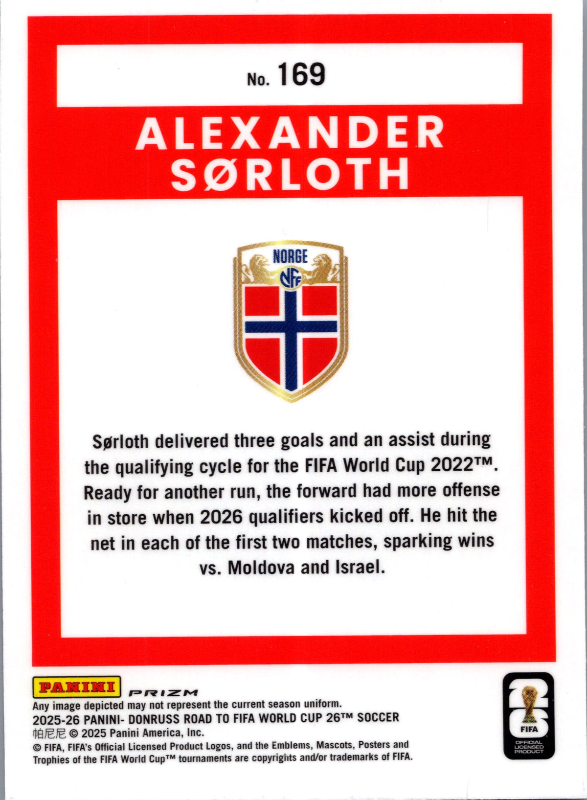 2025 Panini Donruss Road to FIFA World Cup Donruss Optic Alexander Sørloth #169 Silver