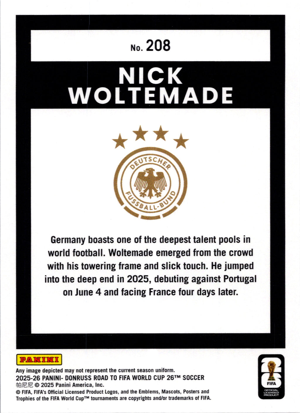 2025 Panini Donruss Road to FIFA World Cup 26 Nick Woltemade #208