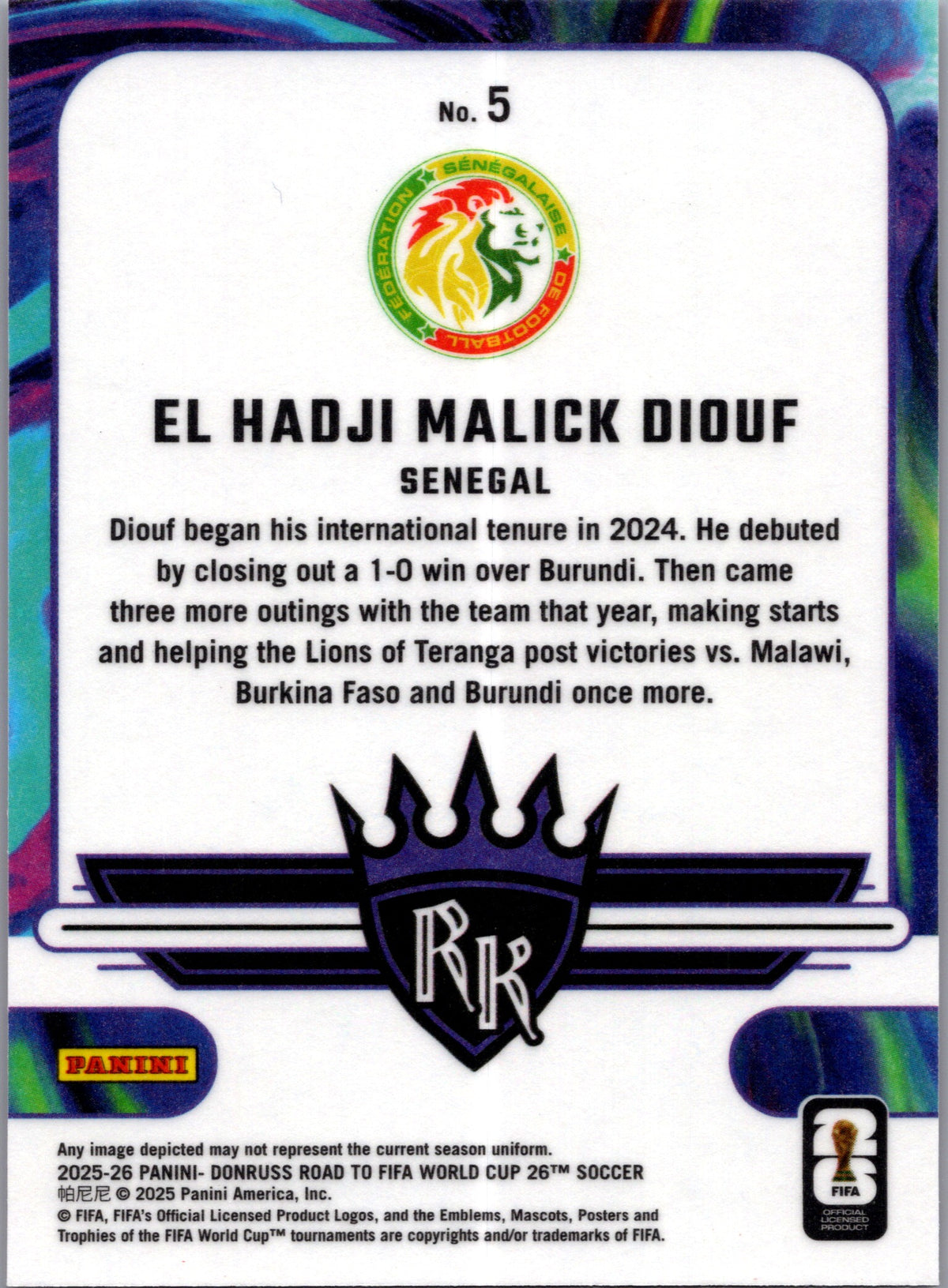 2025 Panini Donruss Road to FIFA World Cup 26 El Hadji Malick Diouf #5 Red