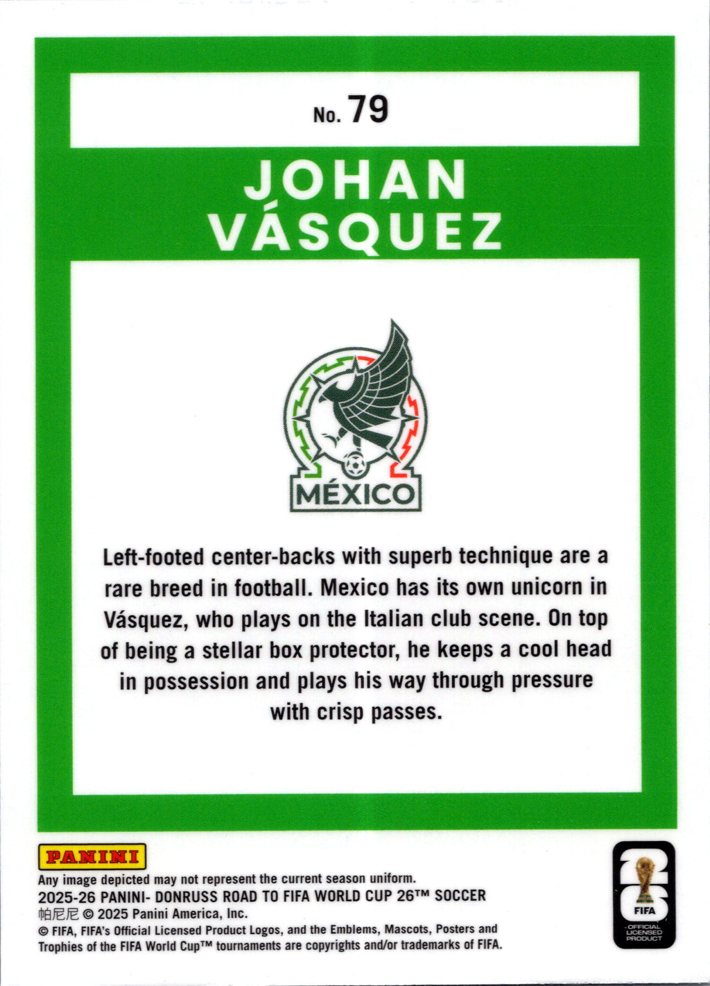 2025 Panini Donruss Optic Road to FIFA World Cup Johan Vásquez #79