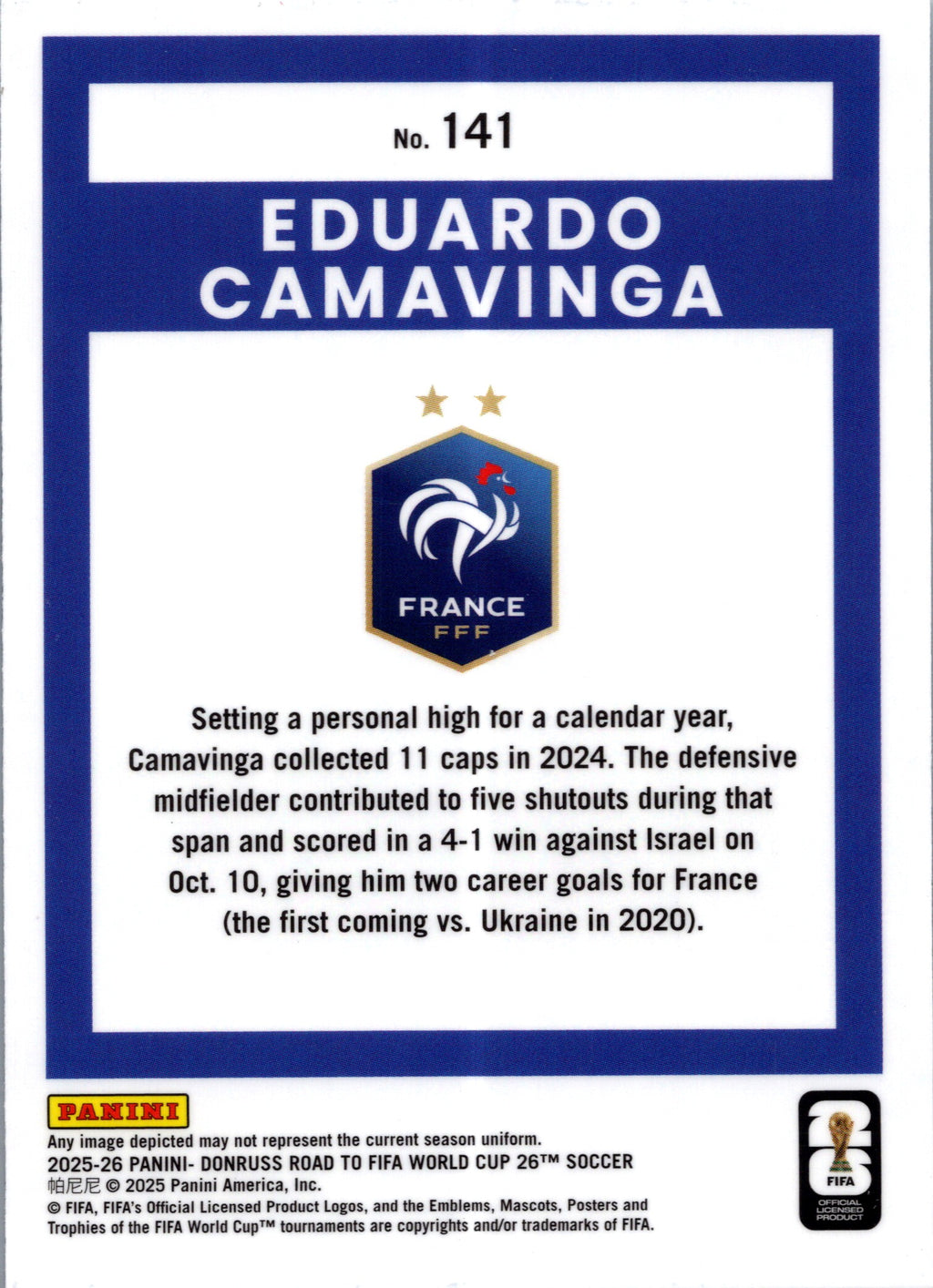 2025 Panini Donruss Optic Road to FIFA World Cup Eduardo Camavinga #141