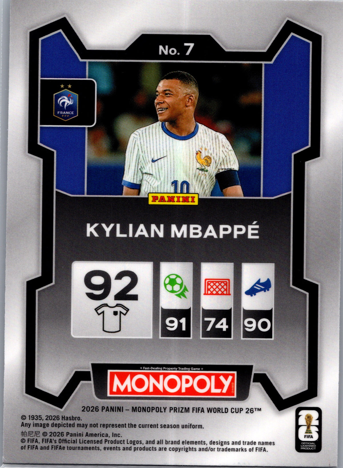 2026 Panini Monopoly Prizm FIFA World Cup 26 Kylian Mbappé #7