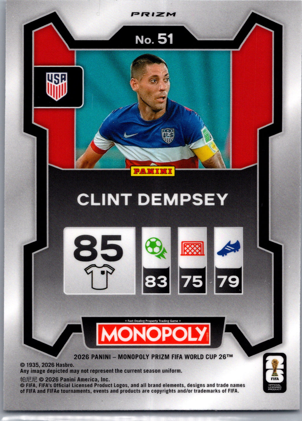 2026 Panini Monopoly Prizm FIFA World Cup 26 Clint Dempsey #51 Silver