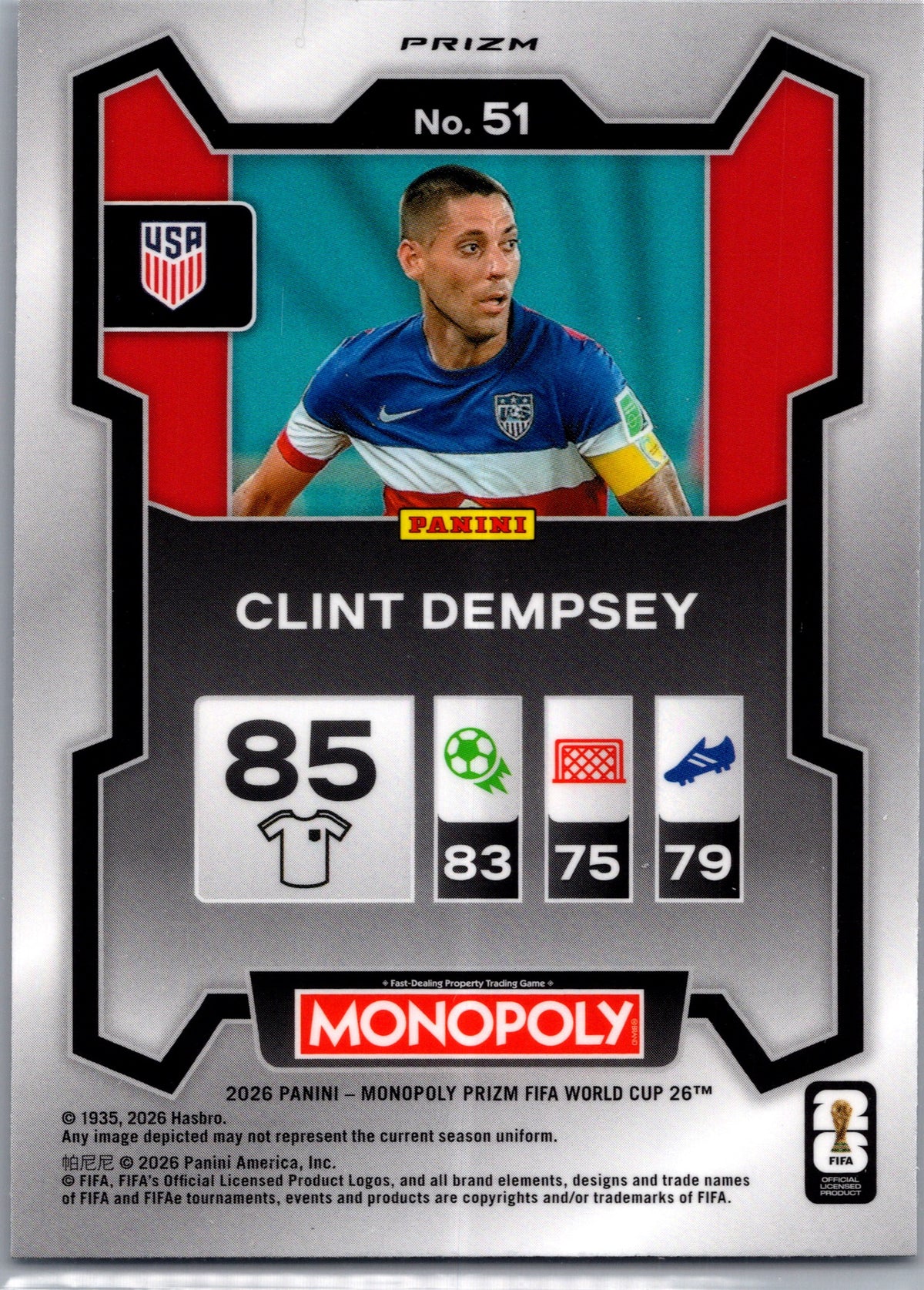 2026 Panini Monopoly Prizm FIFA World Cup 26 Clint Dempsey #51 Silver