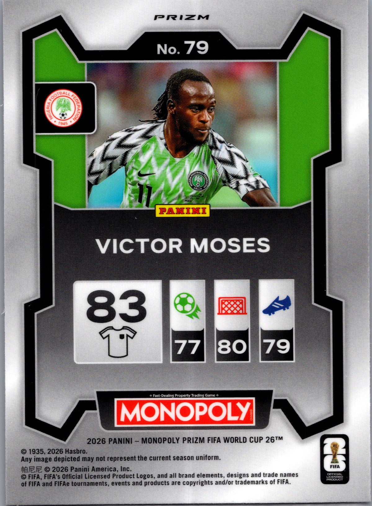 2026 Panini Monopoly Prizm FIFA World Cup 26 Victor Moses #79 Red