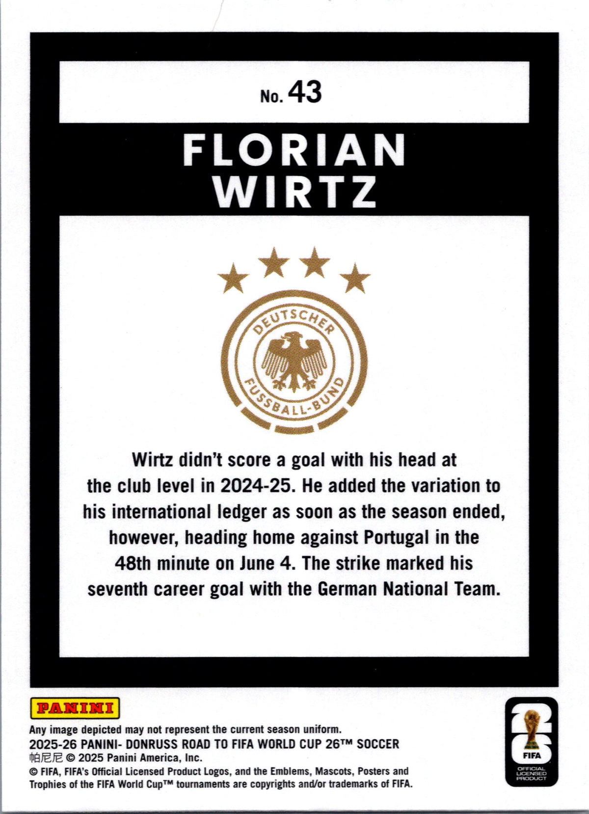 2025 Panini Donruss Road to FIFA World Cup 26 Florian Wirtz #43