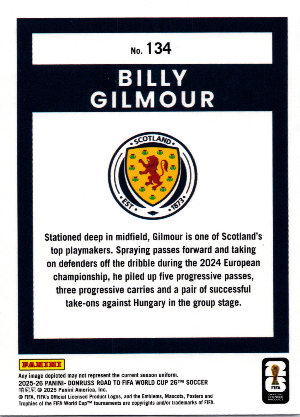 2025 Panini Donruss Road to FIFA World Cup 26 Billy Gilmour #134 Silver Diamond