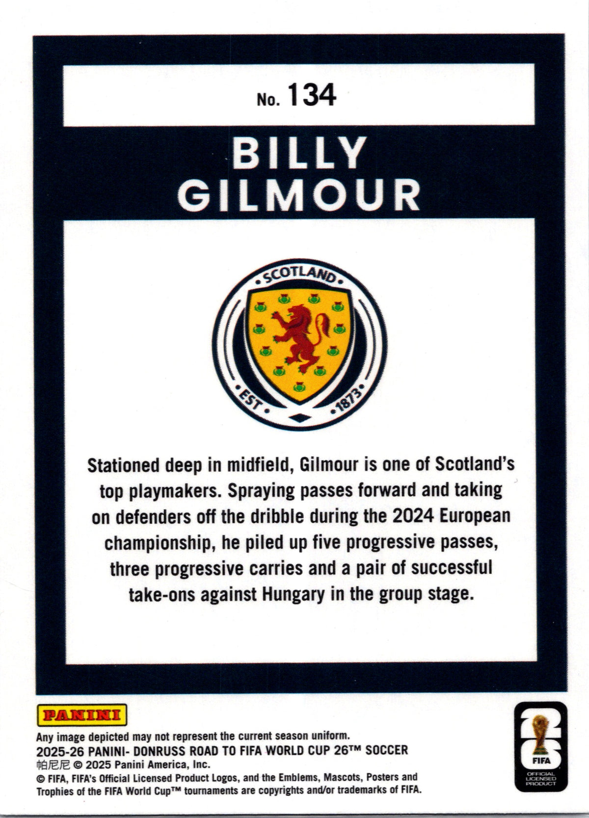 2025 Panini Donruss Road to FIFA World Cup 26 Billy Gilmour #134 Silver Diamond