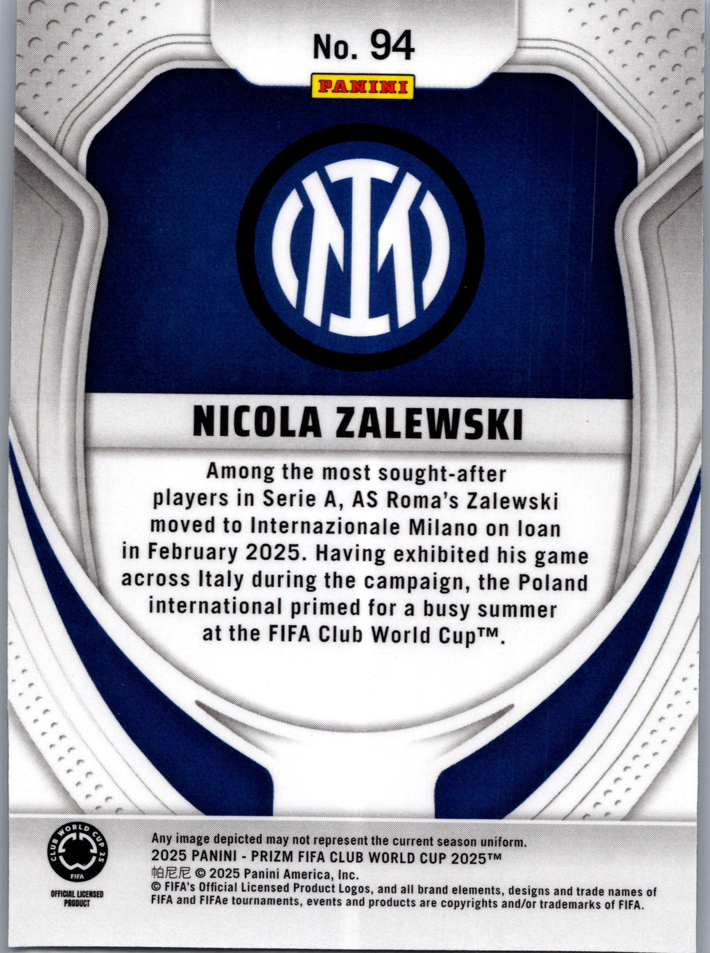 2025 Panini Prizm FIFA Club World Cup Nicola Zalewski #94