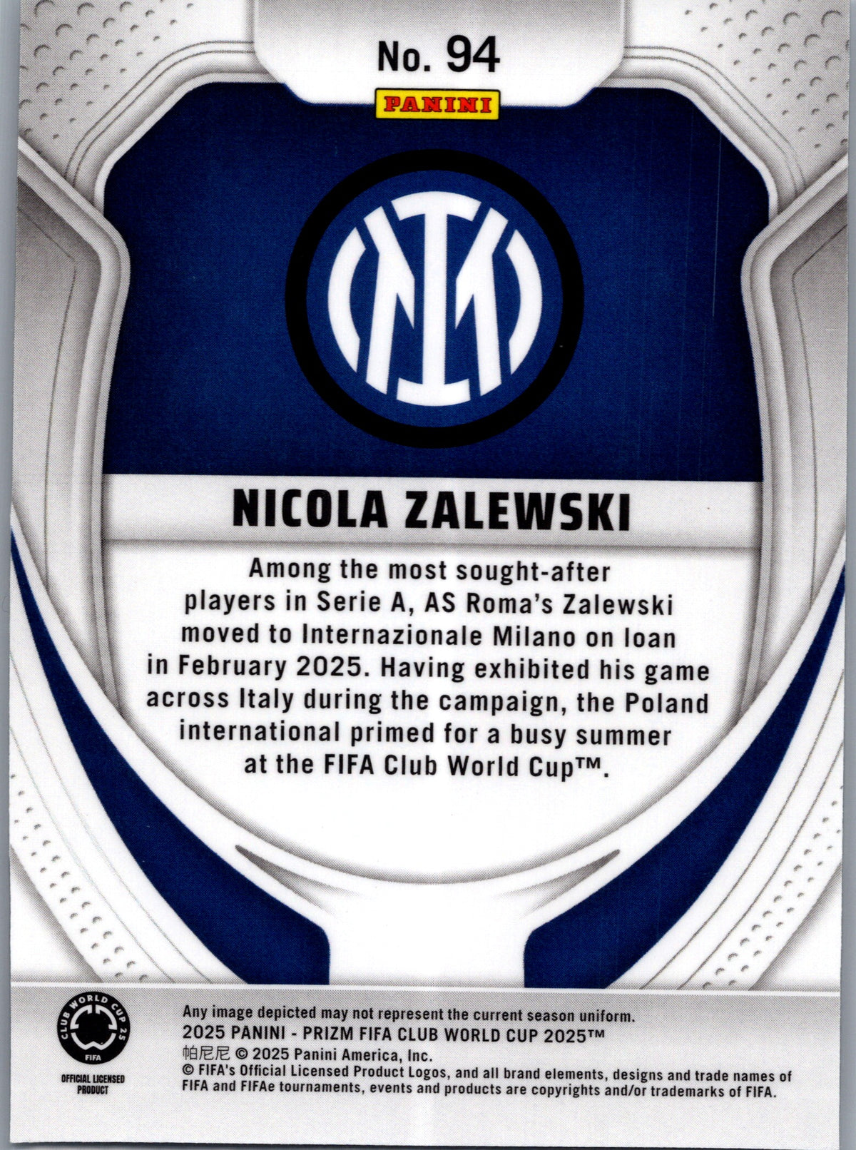 2025 Panini Prizm FIFA Club World Cup Nicola Zalewski #94
