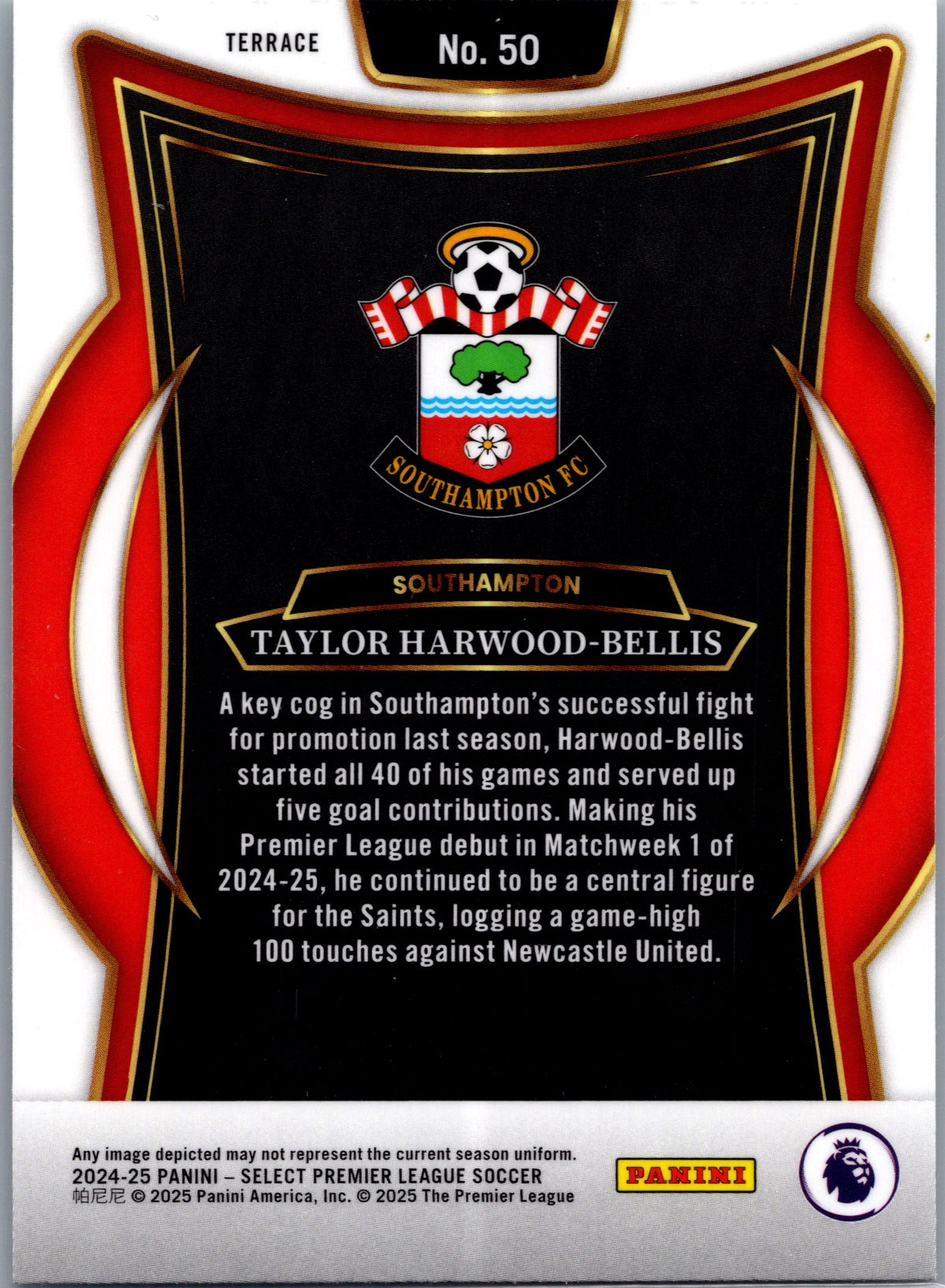2025 Panini Select Premier League Soccer Taylor Harwood-Bellis #50 RC