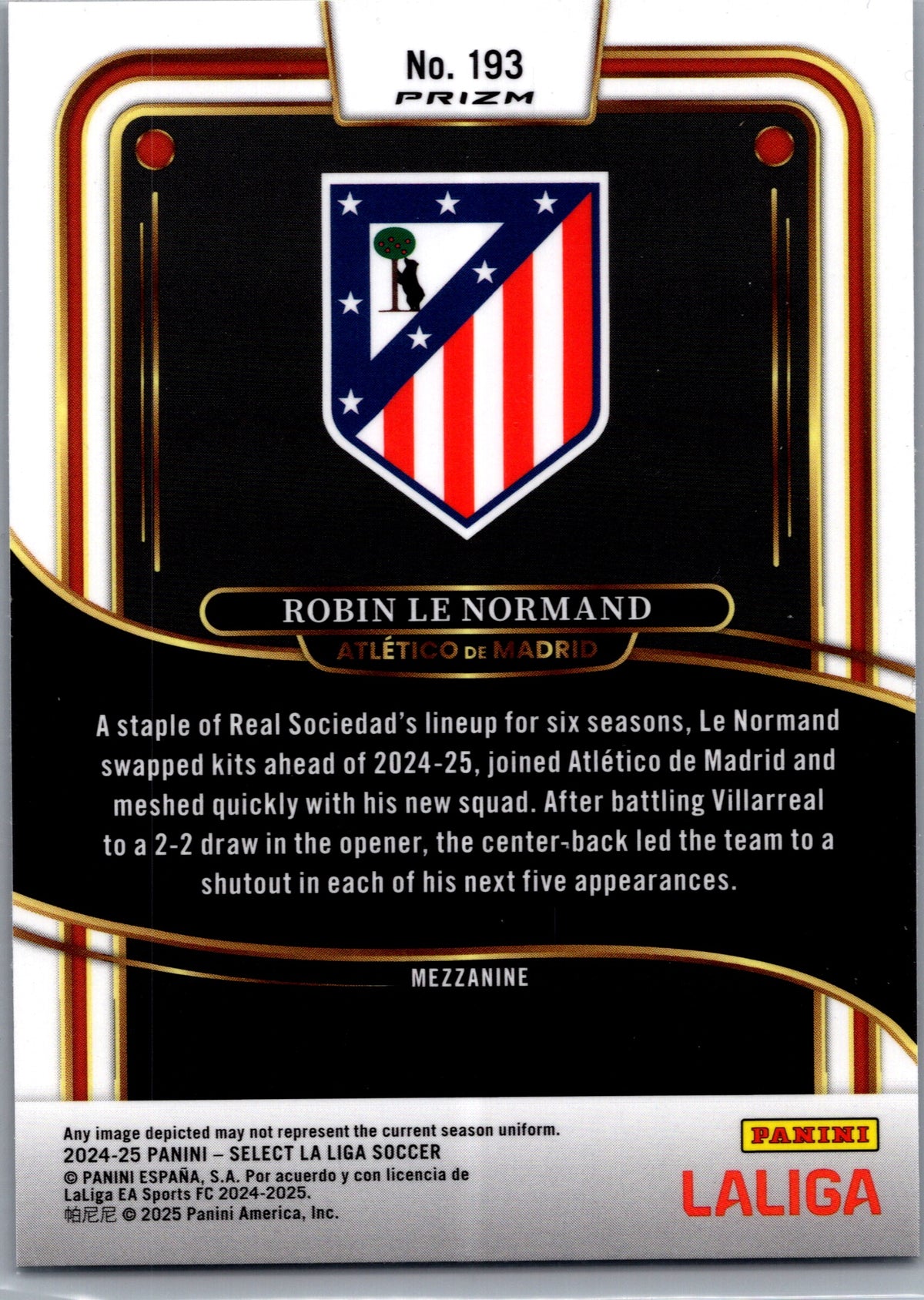 2025 Panini Select La Liga Soccer Robin Le Normand #193 Silver Prizm Mezzanine