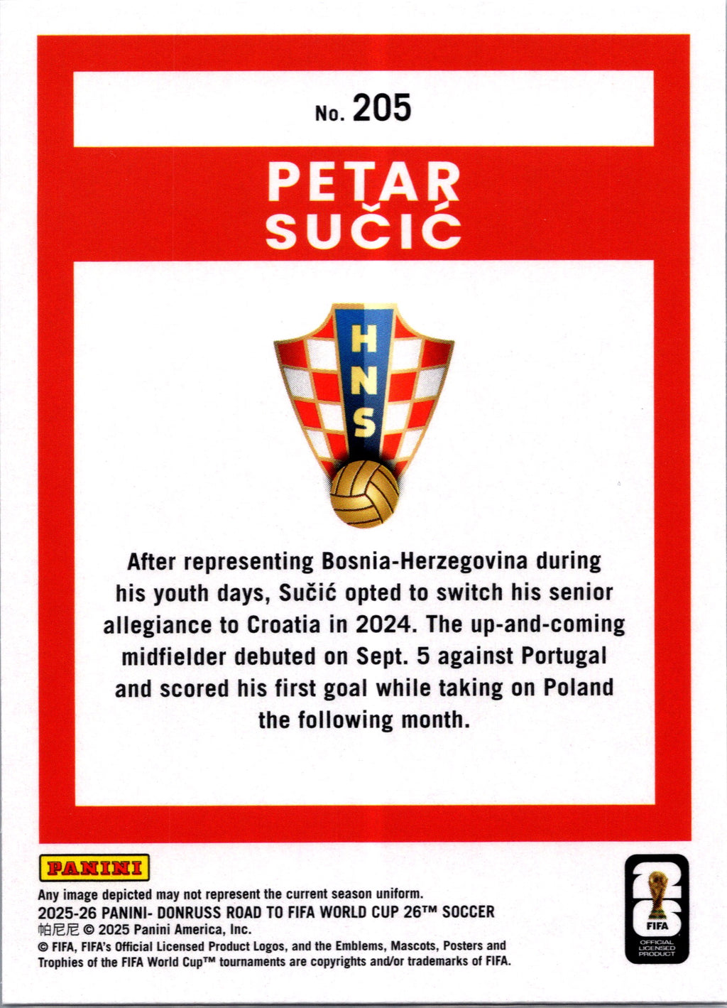 2025 Panini Donruss Road to FIFA World Cup 26 Petar Sučić #205