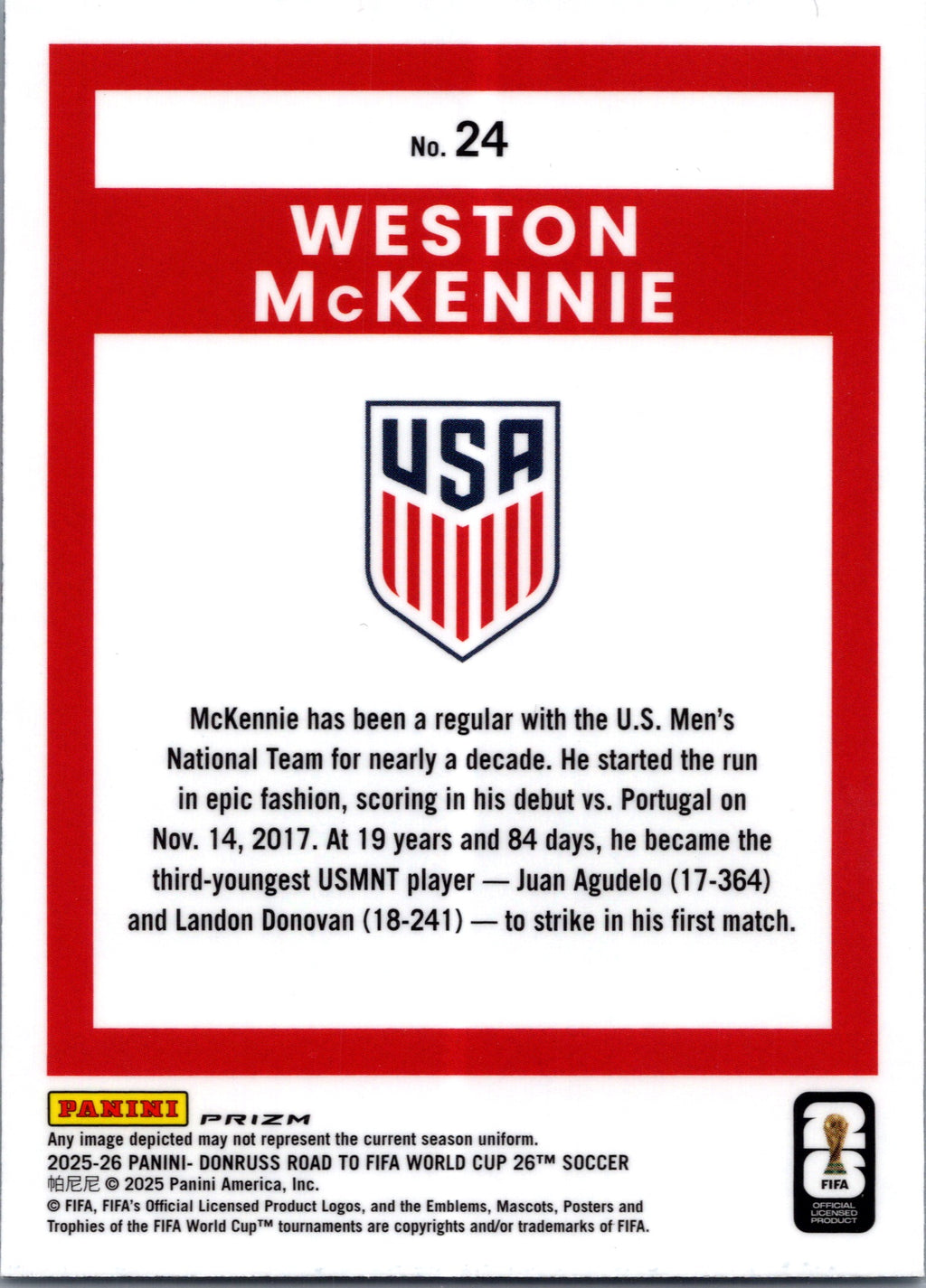 2025 Donruss Road to FIFA World Cup Soccer Prizm Weston McKennie #24 Velocity