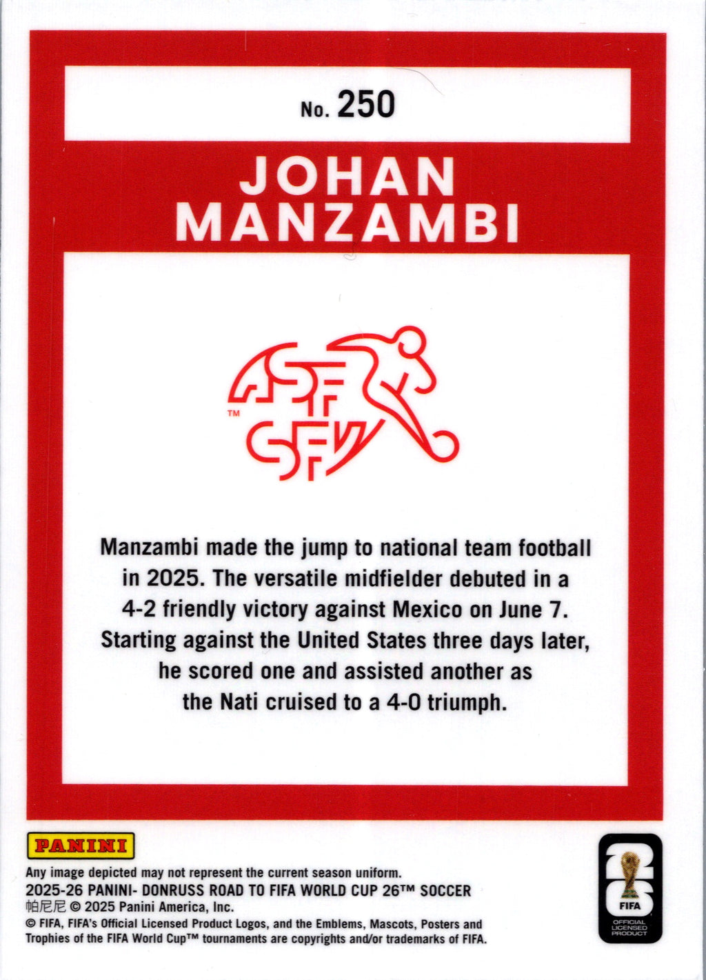 2025 Panini Donruss Optic Road to FIFA World Cup 26 Johan Manzambi #250