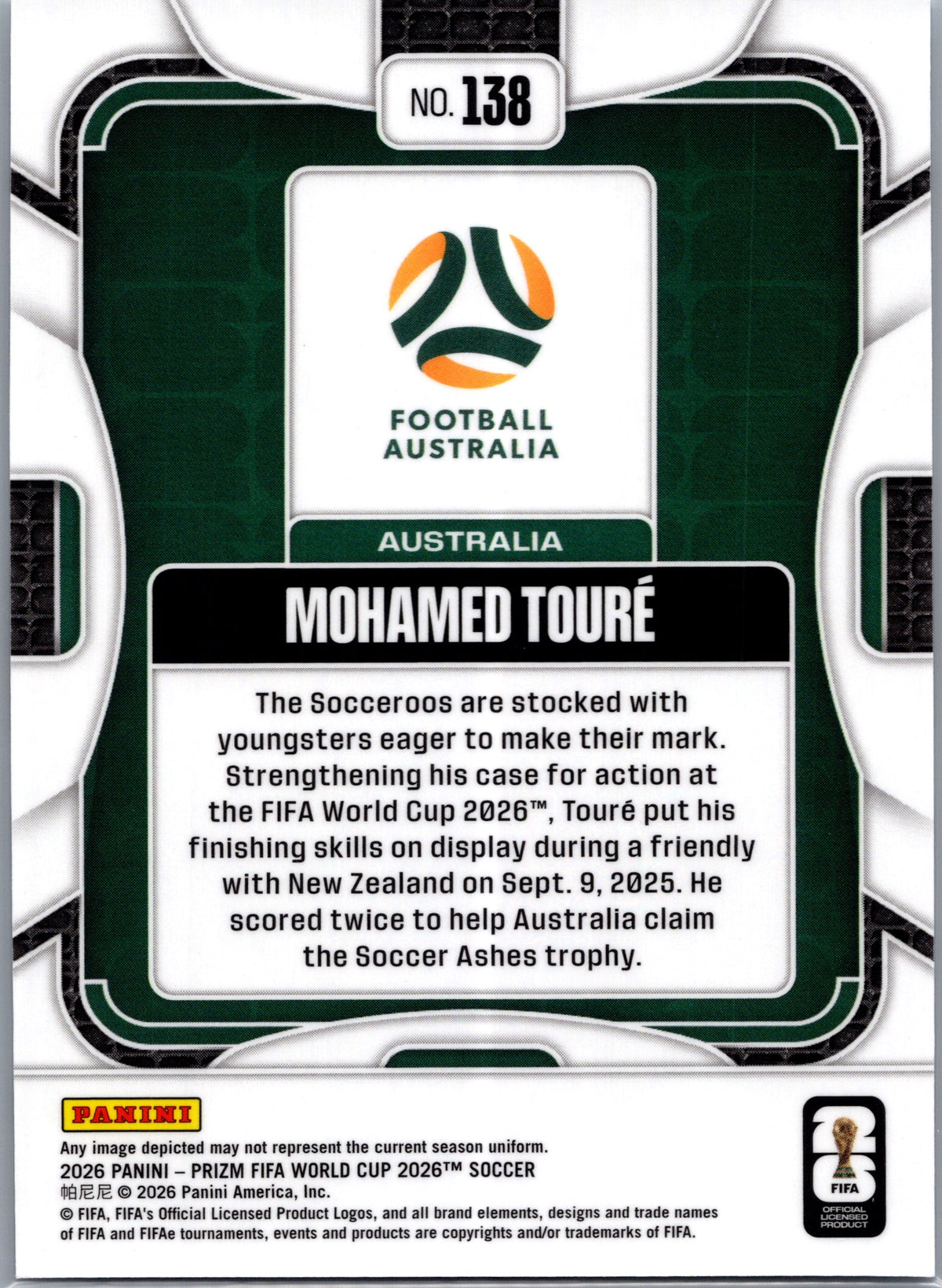 2026 Panini Prizm FIFA World Cup Soccer Mohamed Touré #138 RC