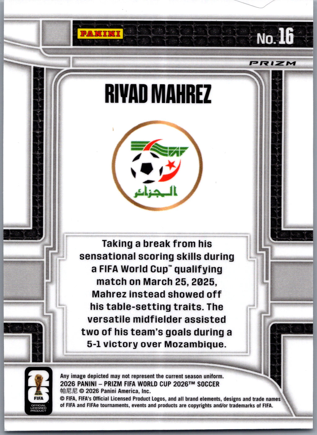 2026 Panini Prizm FIFA World Cup Soccer Riyad Mahrez #16