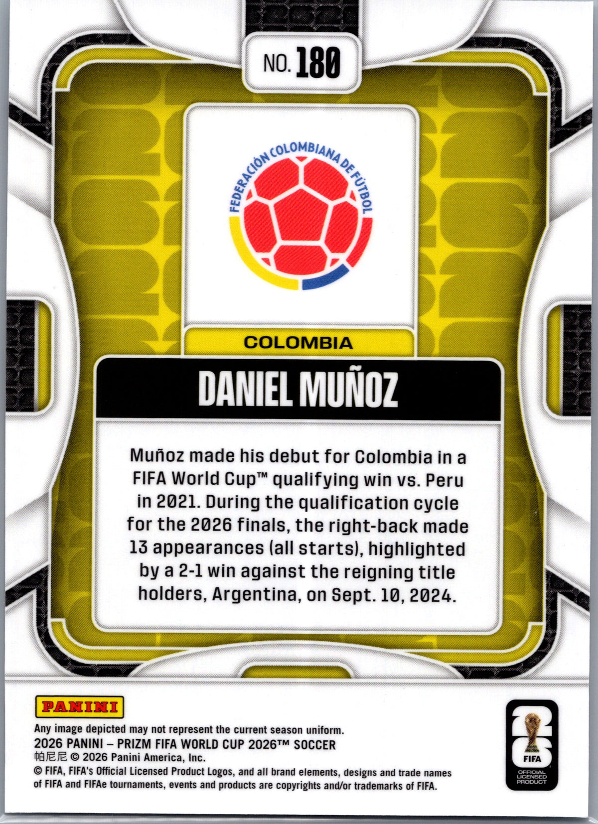 2026 Panini Prizm FIFA World Cup Soccer Daniel Muñoz #180