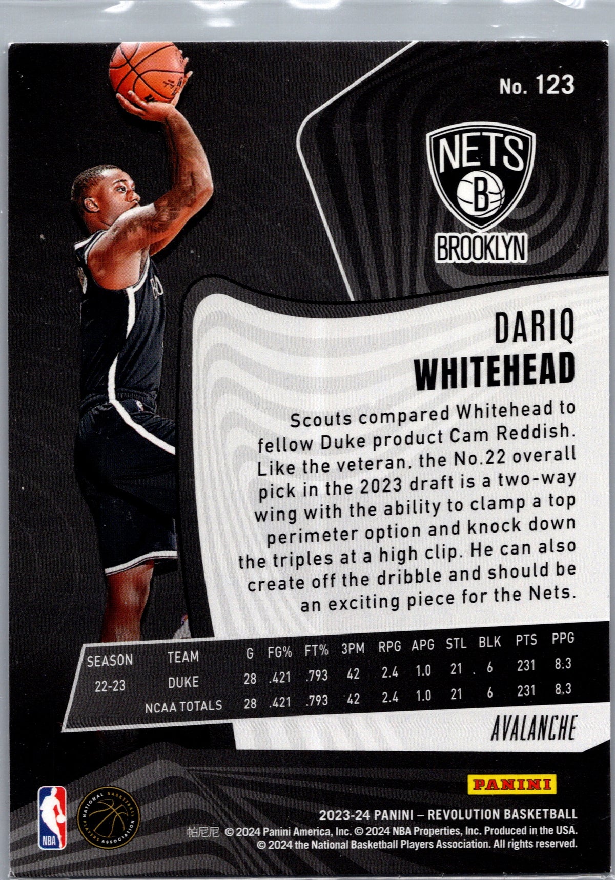 2024 Panini Revolution Basketball Dariq Whitehead #123 Avalanche RC