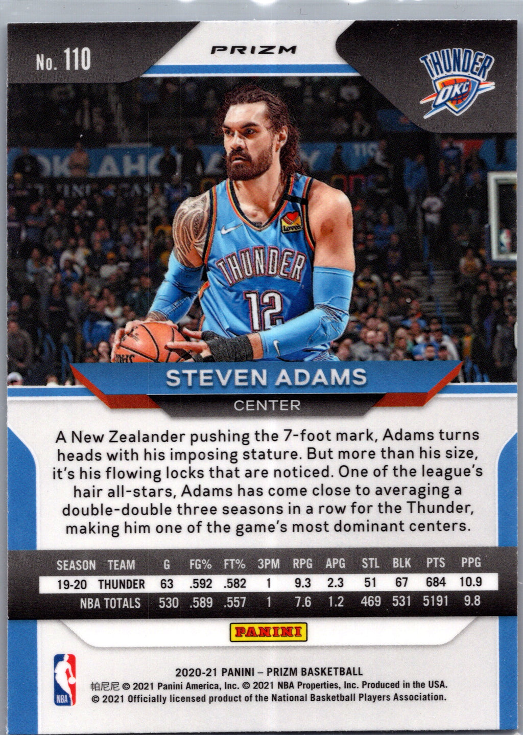 2021 Panini Prizm Steven Adams #110 Blue White Red