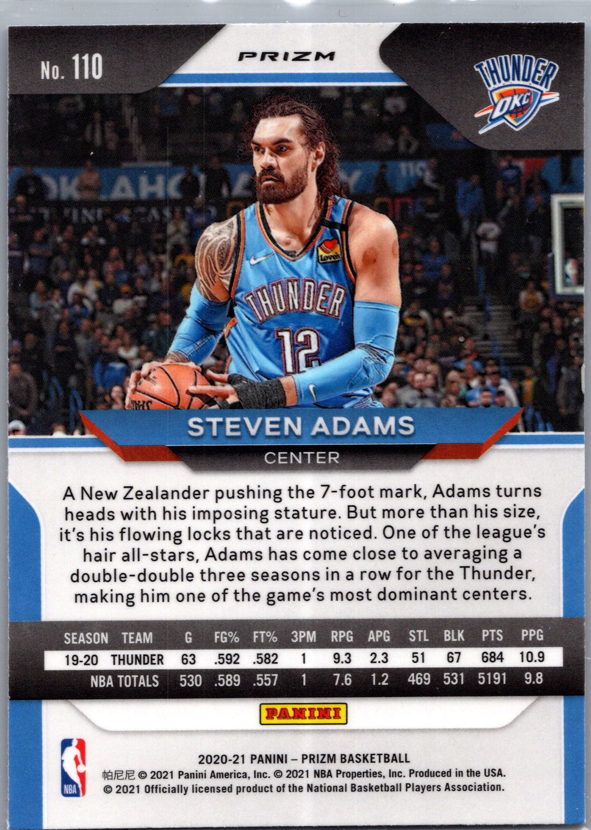 2021 Panini Prizm Steven Adams #110 Blue White Red