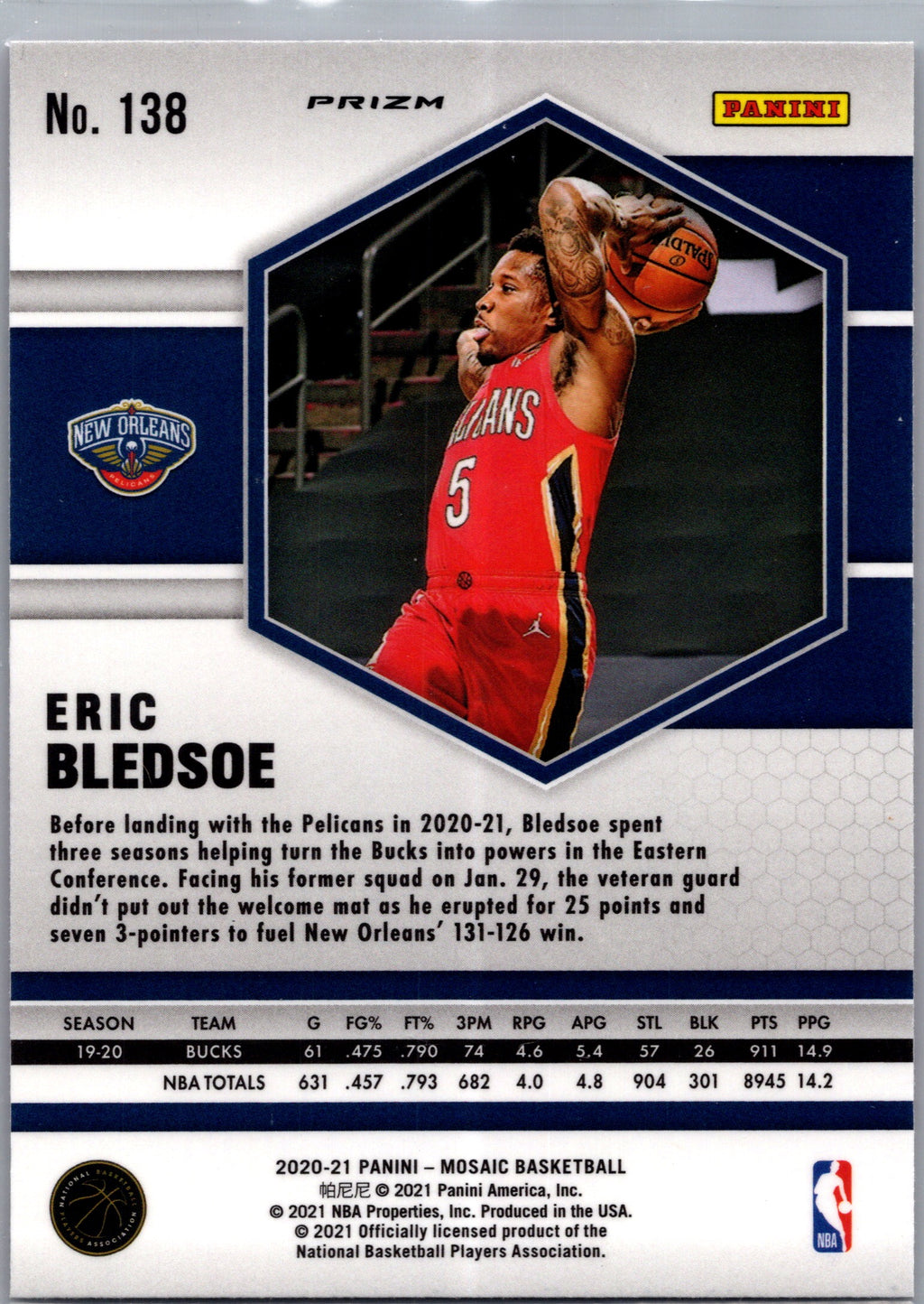 2021 Panini Mosaic Eric Bledsoe #138 Pink