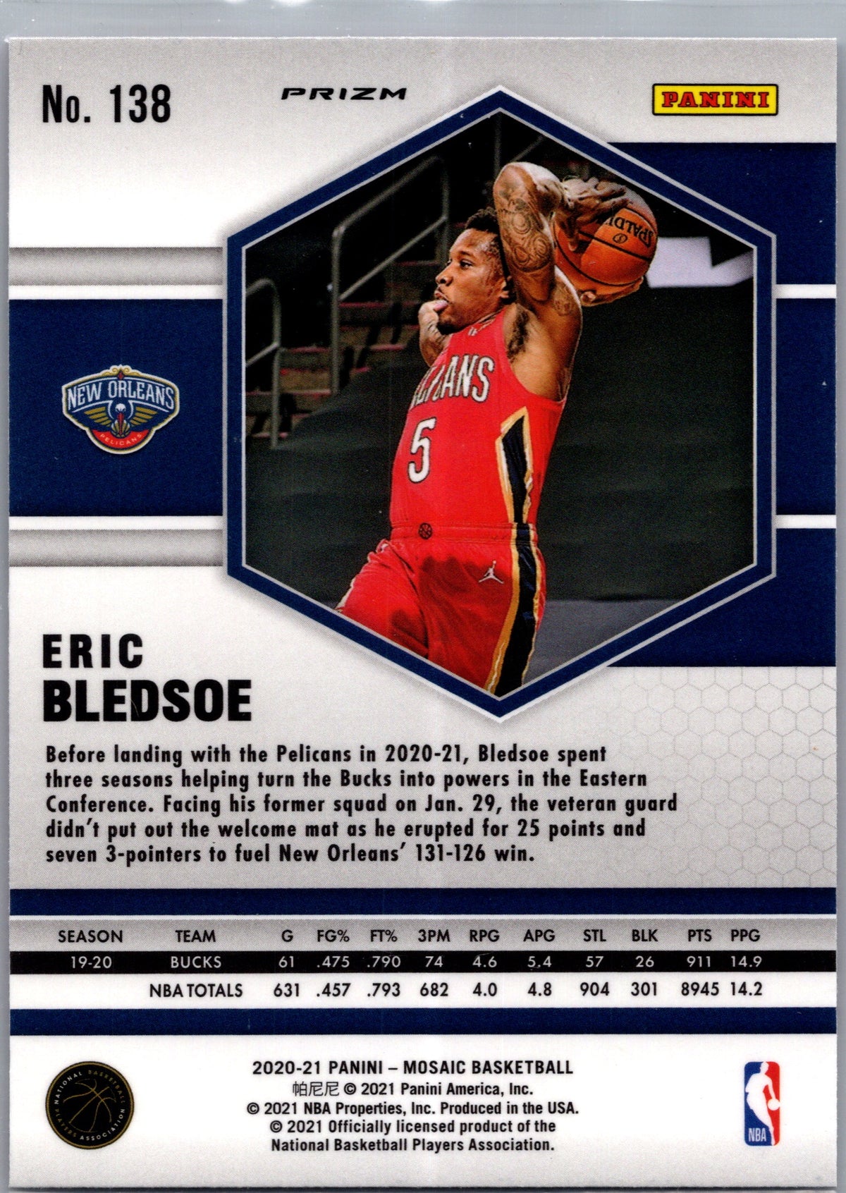 2021 Panini Mosaic Eric Bledsoe #138 Pink