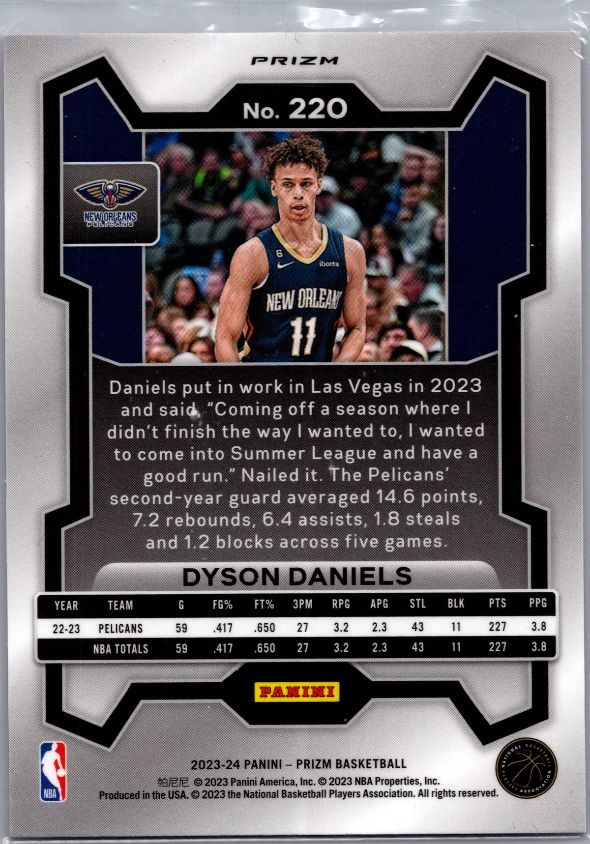 2023 Panini Prizm Dyson Daniels #220 Pink Ice