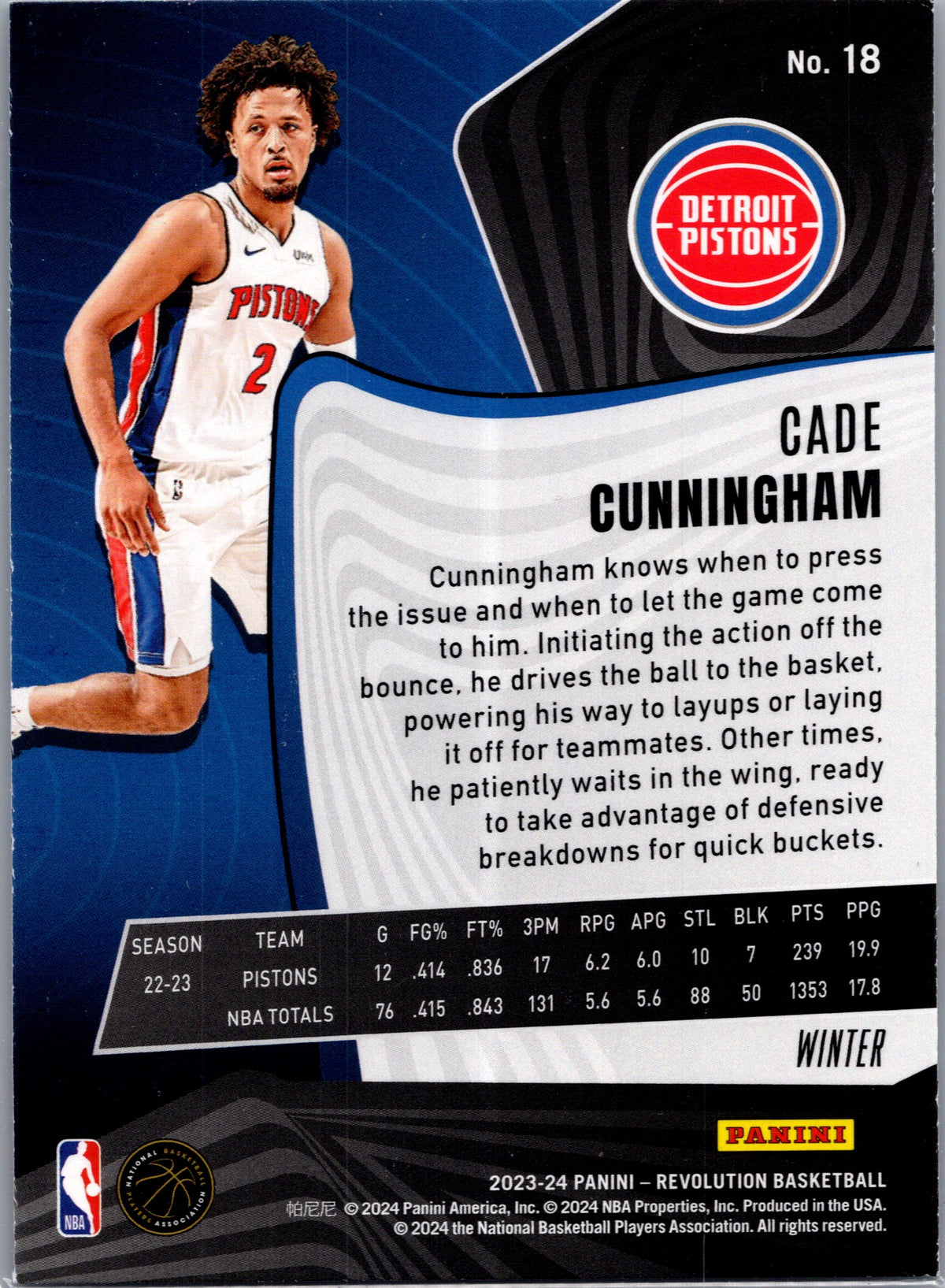 2024 Panini Revolution Winter Cade Cunningham #18 Winter