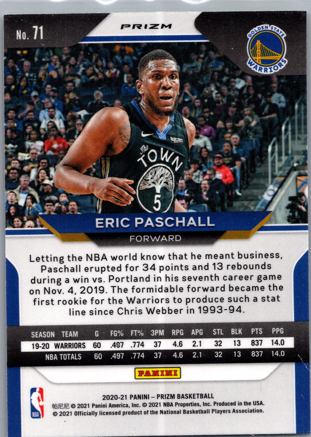 2021 Panini Prizm Eric Paschall #71 Green