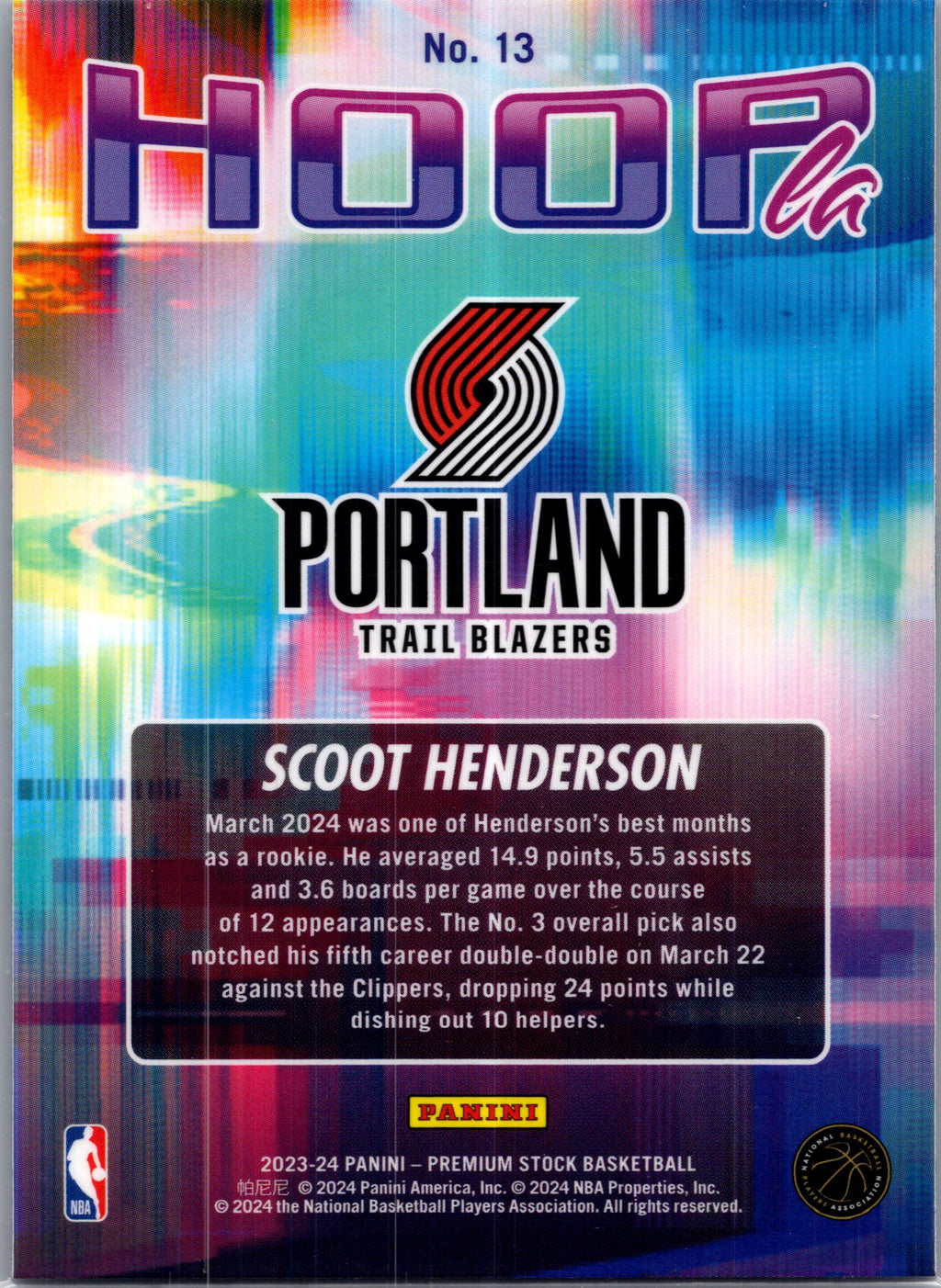2024 Panini NBA Hoops Premium Stock Hoopla Scoot Henderson #13 RC