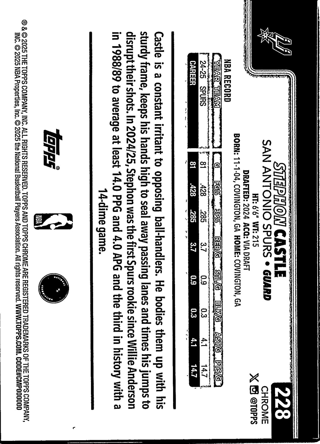 2025 Topps Chrome Stephon Castle #228