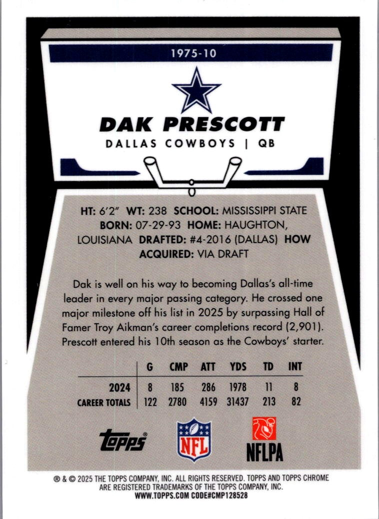 1975 Topps Chrome Dak Prescott #1975-10 Orange /25
