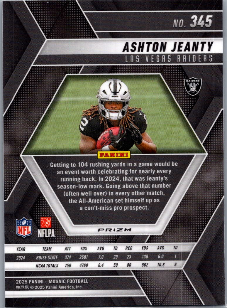 2025 Panini Mosaic Football Ashton Jeanty #345 Silver RC