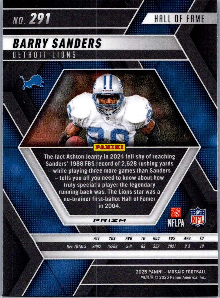2025 Panini Mosaic Football Barry Sanders #291 Blue