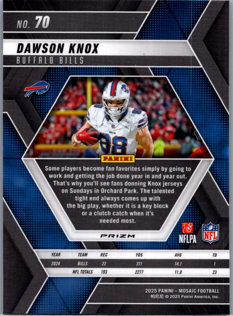 2025 Panini Mosaic Dawson Knox #70 Blue