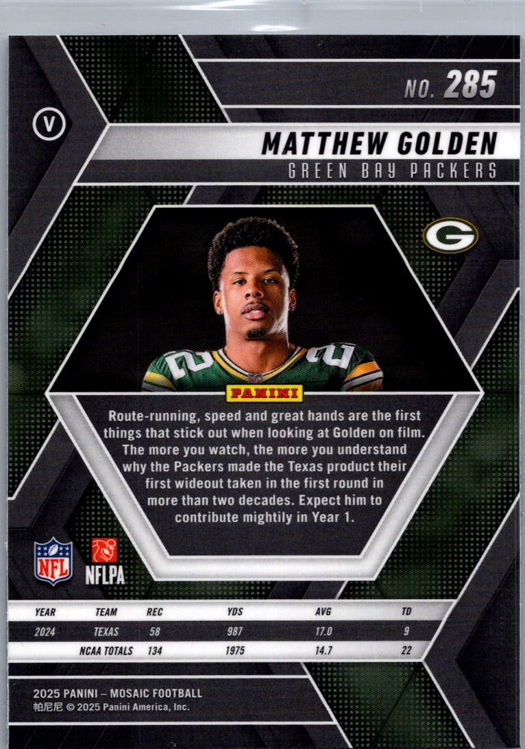 2025 Panini Mosaic Football Matthew Golden #285 RC