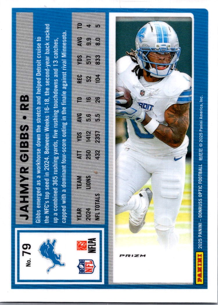 2025 Donruss Optic Jahmyr Gibbs #79 Silver