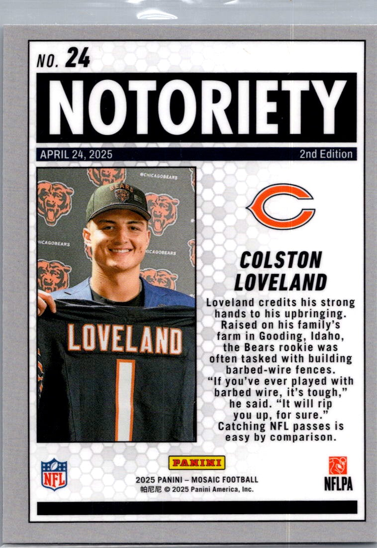 2025 Panini Mosaic Football Notoriety Colston Loveland #24 Prizm