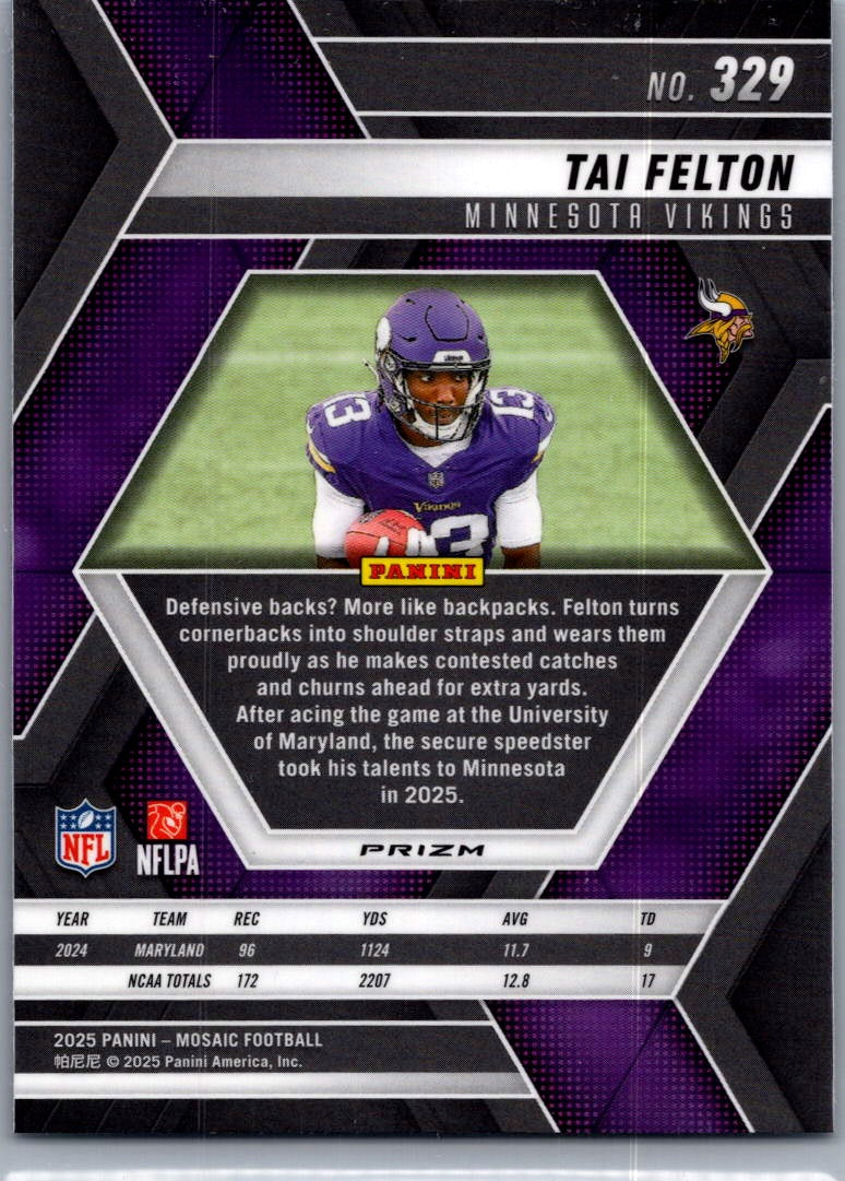 2025 Panini Mosaic Football Tai Felton #329 Blue RC