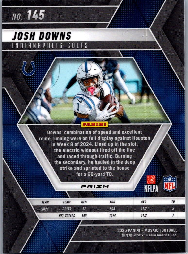 2025 Panini Mosaic Football Josh Downs #145 Blue