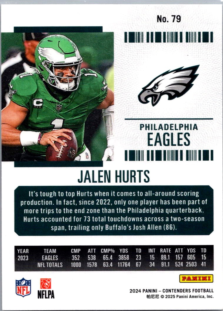 2025 Panini Contenders Football Jalen Hurts #79 Season Ticket